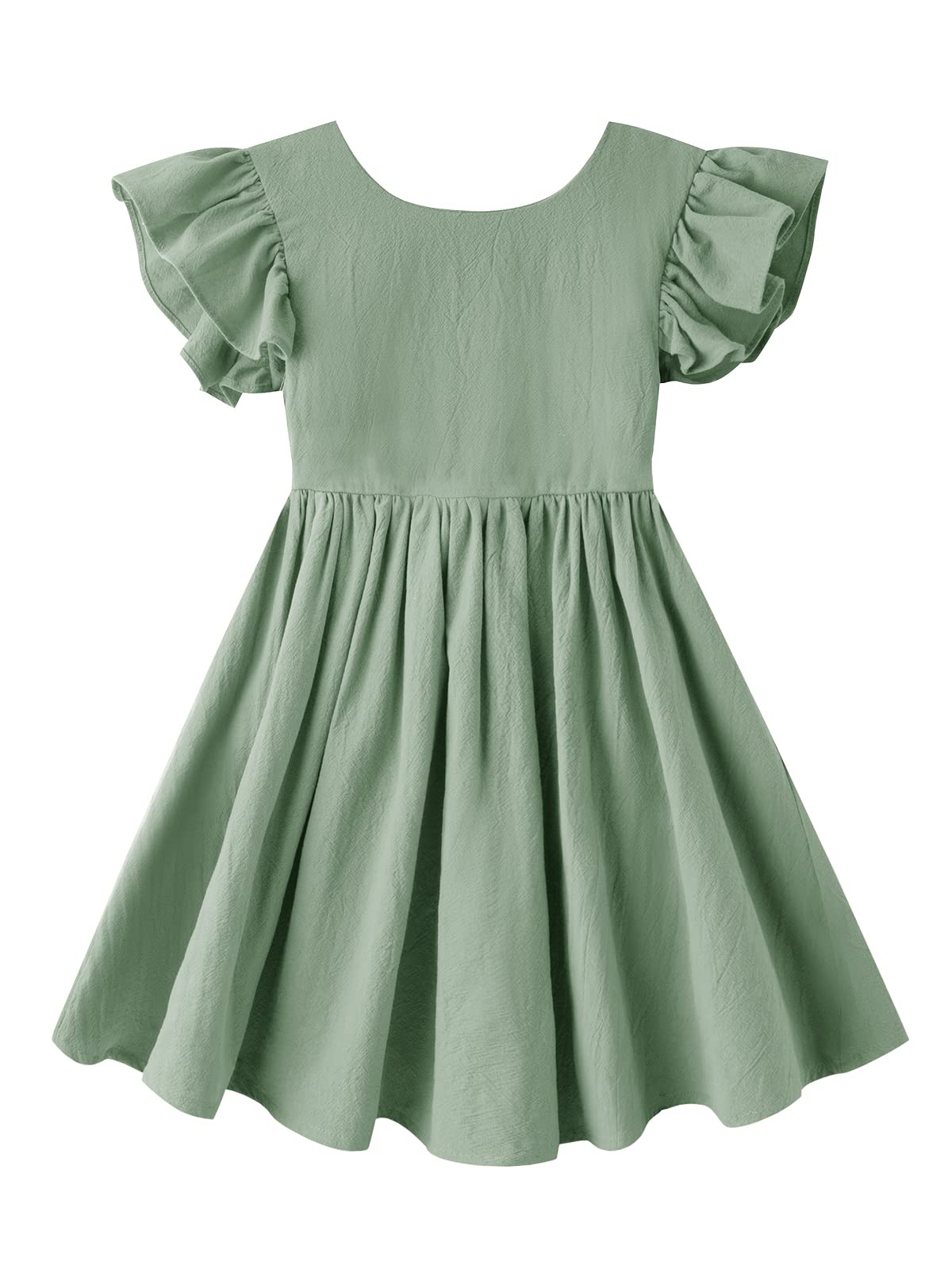 Dutebare Toddler Girls Dress Cotton Linen Ruffle Halter Sleeveless Kids Casual Summer Beach Party Dresses Green 120