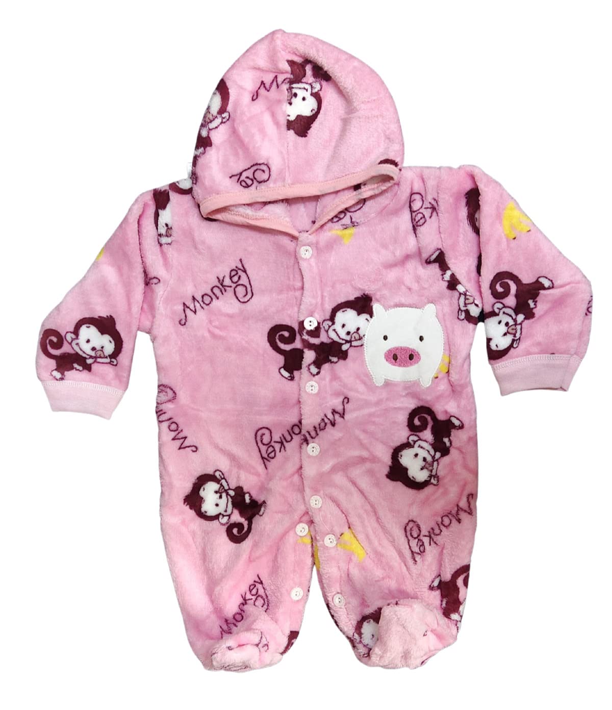 Soft Winter Romper Body Suit Set For New Born Baby (Soft, 06 Month, Unisex, Pink)