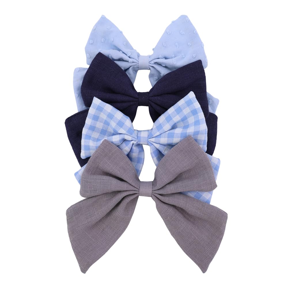 4 PCS Sailor Bow Hair Clips for Kids Girls Women Linen cotton Hair Bow Alligator Clips Baby Toddler Girl Mom Hair Accessories (B