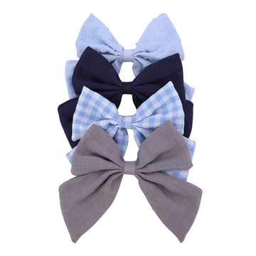 4 PCS Sailor Bow Hair Clips for Kids Girls Women Linen cotton Hair Bow Alligator Clips Baby Toddler Girl Mom Hair Accessories (B
