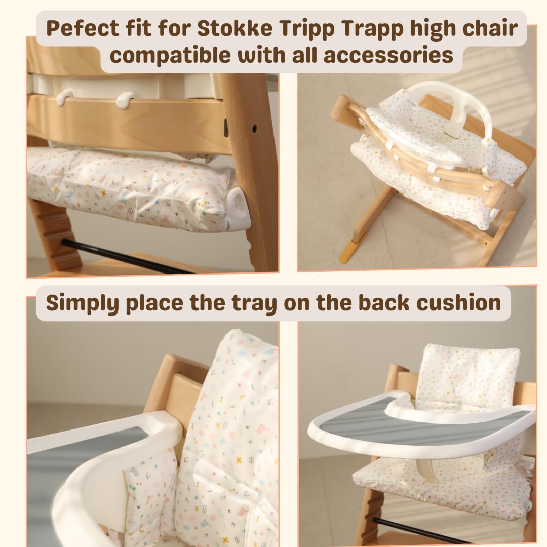 Gembebe Waterproof Compatible Stokke Tripp Trapp Cushion Set - Easy To Clean Newborn Set - 100% Cotton High Chair Cushion (Littl