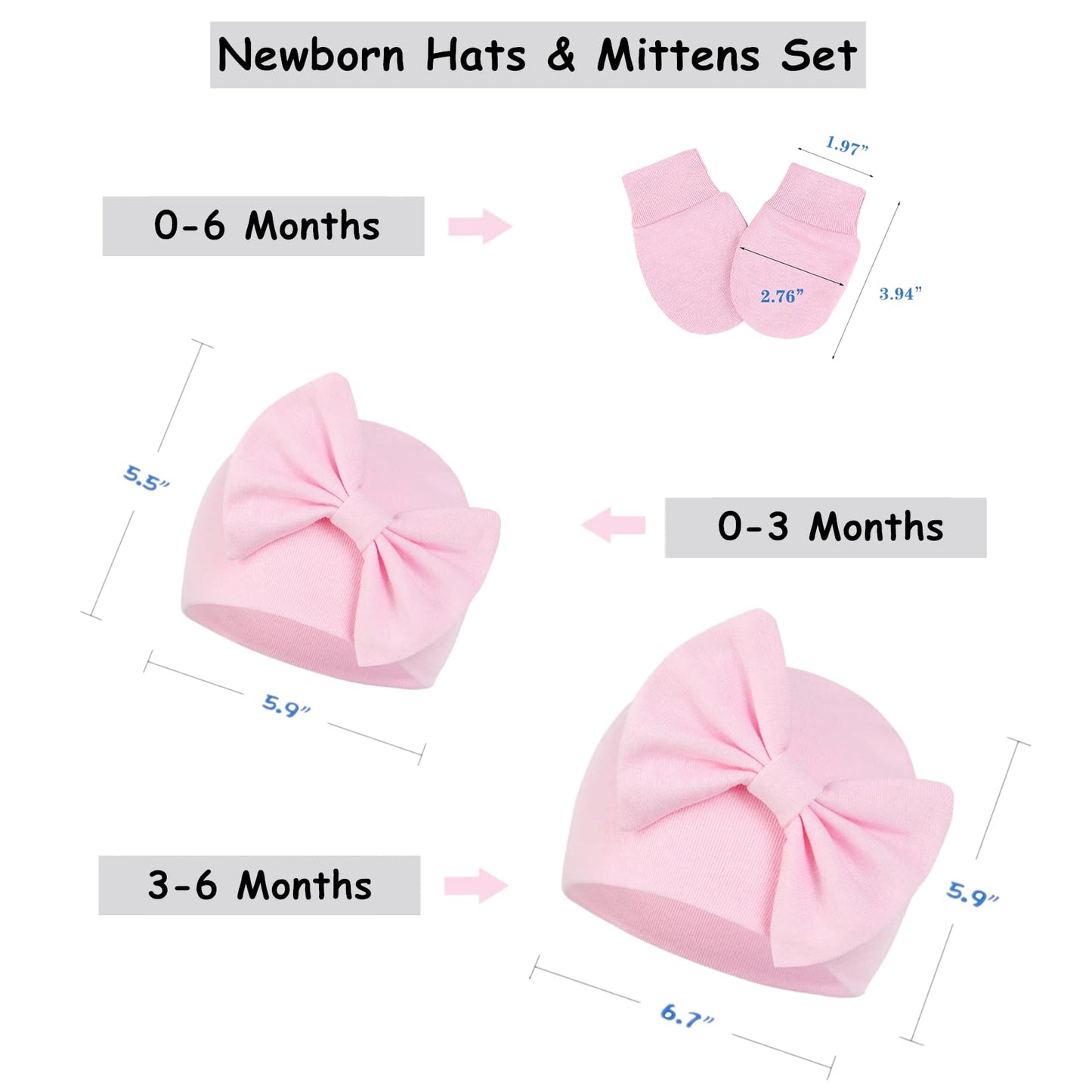 Century Star Newborn Girls Hats Baby Hat And Mitten Set Big Bow Knit Infant Headbands Winter Baby Hat For Girls G White & Pink &