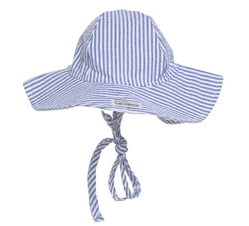 Flap Happy Baby Girls' Upf 50+ Floppy Hat, Chambray Stripe Seersucker, Small