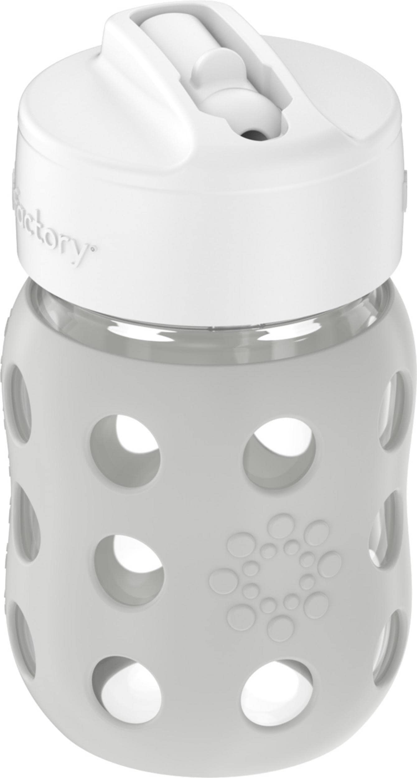 Lifefactory 8-Ounce Wide Neck Glass Baby Bottle With Protective Silicone Sleeve And Pivot Straw Cap, Stone Gray (Lg2241Wcg4)