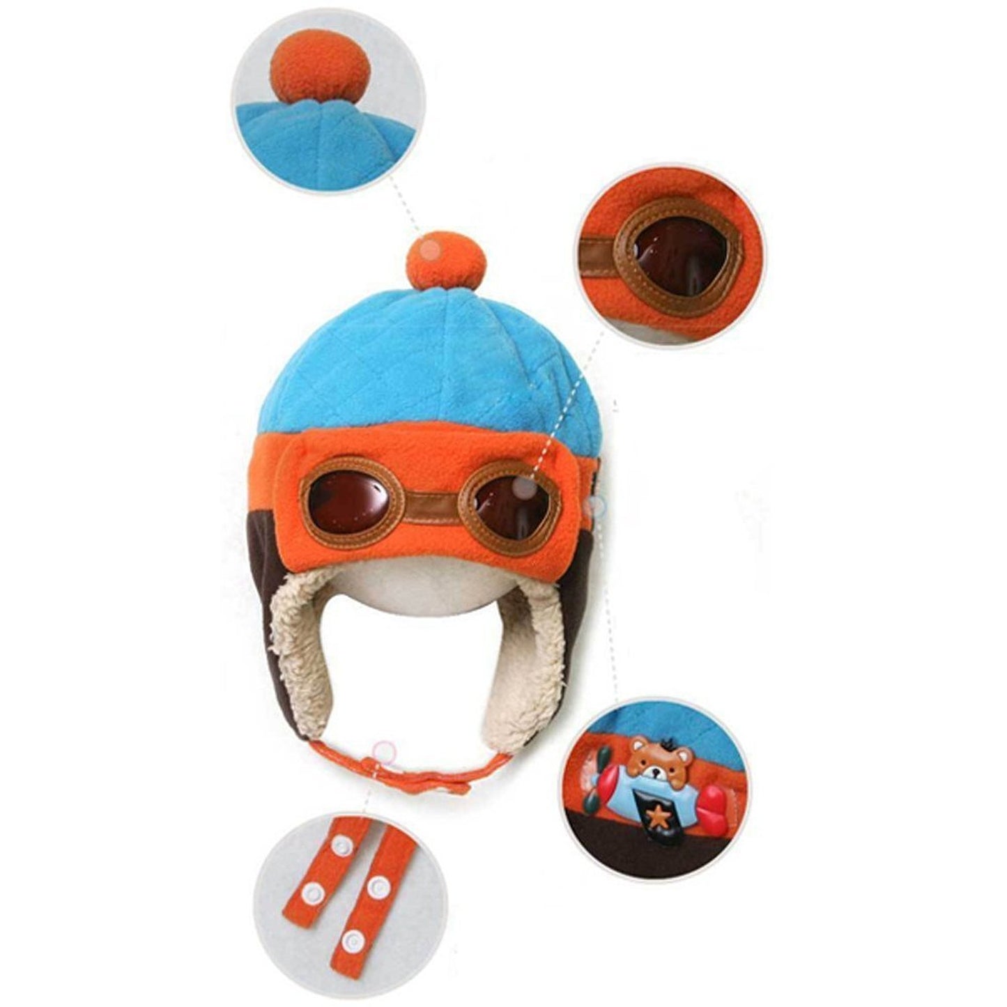Kafeimali Baby Boys Girls Crochet Earflap Winter Warm Caps Beanie Pilot Aviator Cartoon Hats (Blue)