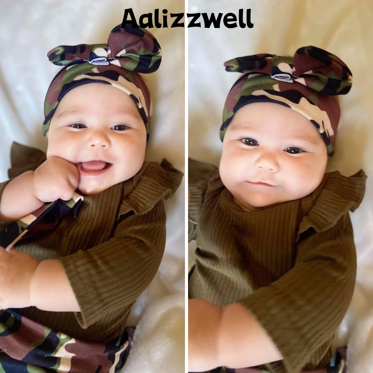 Aalizzwell Preemie Newborn Infant Baby Girls Clothes Ribbed Romper Bodysuit Army Green Pants Set Fall Winter Outfits (Camouflage