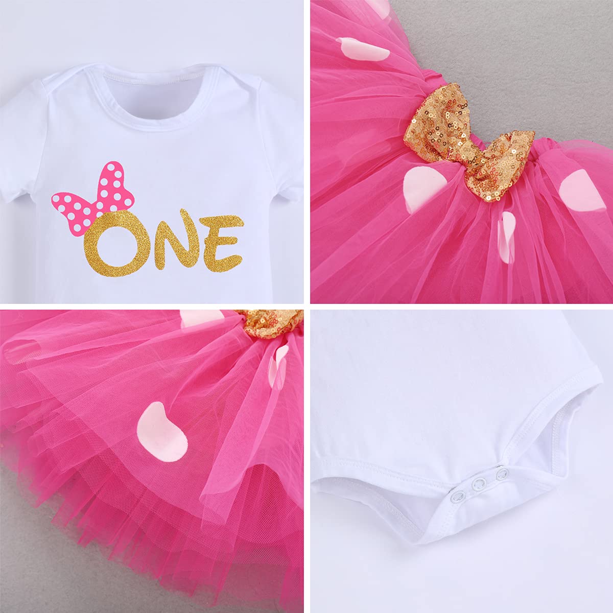 Newborn Baby Girls 1St Birthday Outfit Polka Dots One Romper Tutu Skirt Mouse Ears Headband Cake Smash Costume For Photo Shoot C
