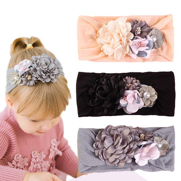 Baby Girl'S Beautiful Headbands With Chiffon Lotus Flower Soft Nylon Headwrap,Head Wraps For Newborn,Toddler And Kids (3Pc - C -
