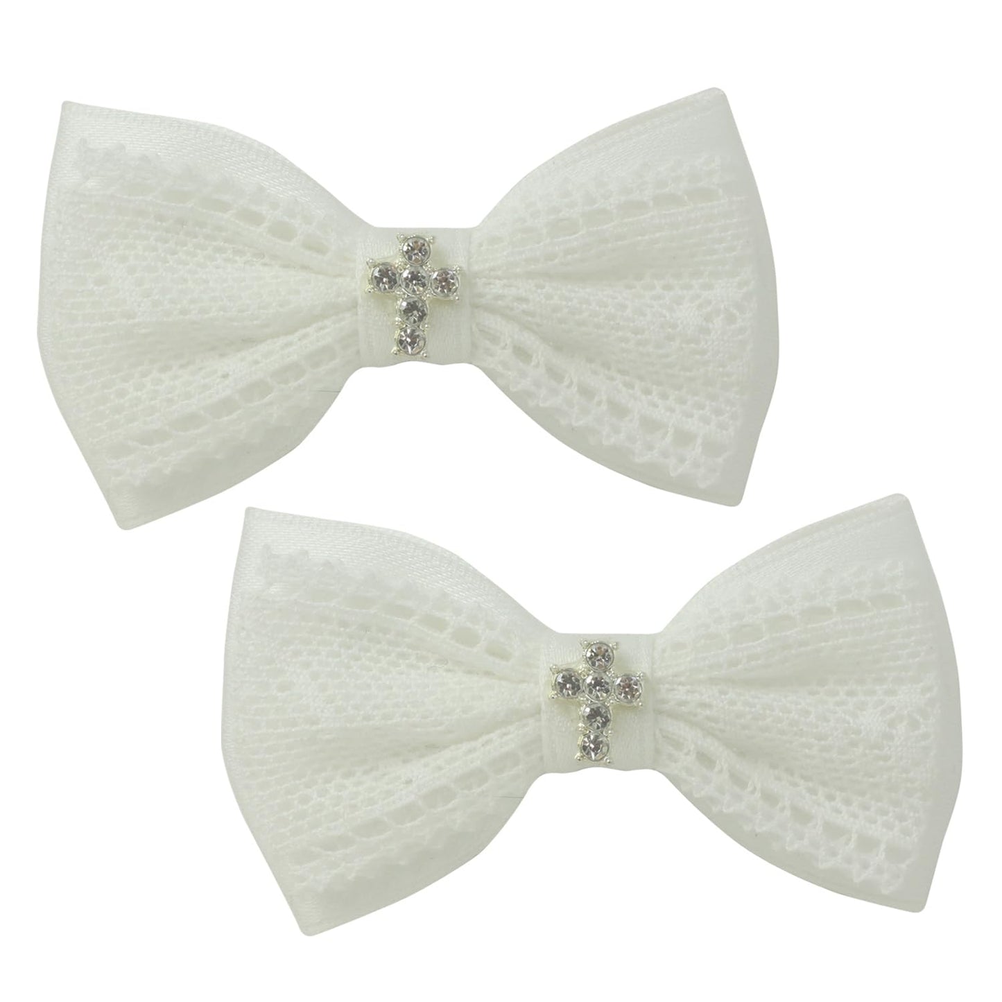 Nihao Baby White Cotton Lace Bows with Cross Christening Communion Baptism Hair Bows for Little Girls