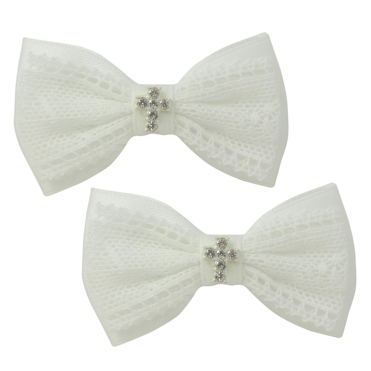 Nihao Baby White Cotton Lace Bows with Cross Christening Communion Baptism Hair Bows for Little Girls