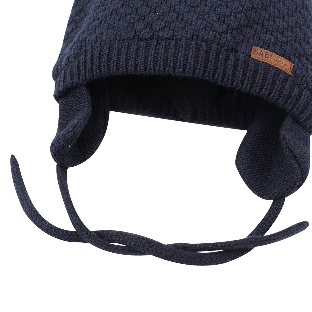 Bavst Baby Beanie Hat For Winter With Earfalp Cute Bear Kids Toddler Girls Boys Warm Knit Cap 0-2Years?Navy, L
