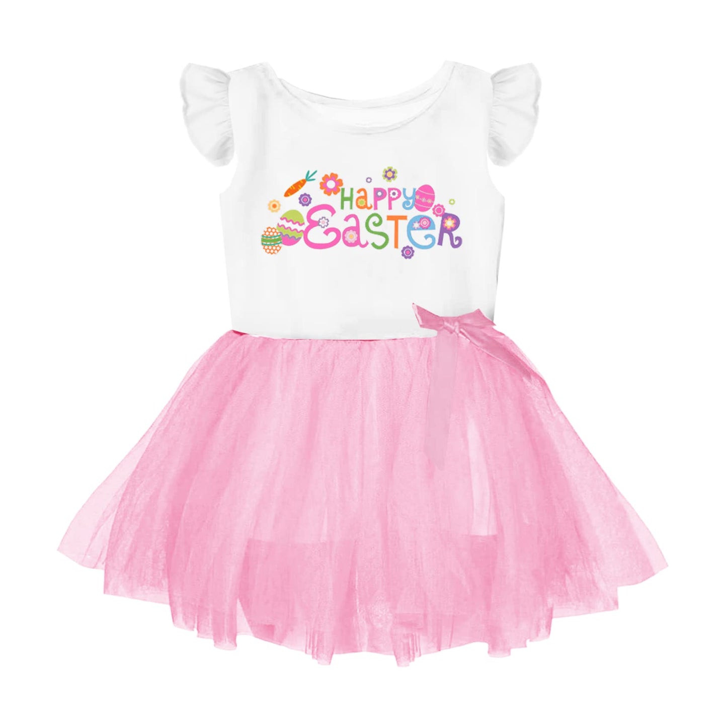 Remimi Easter Tutu Dress Toddler Colorful Easter Eggs Sundress Flutter Ruffled Sleeve Outfits 2-3T