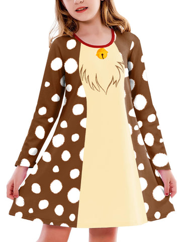 Christmas Deer Dress For Girls Knee Length Christmas Tshirt Dress Long Sleeve Xmas Skater Dresses 7-8 Years