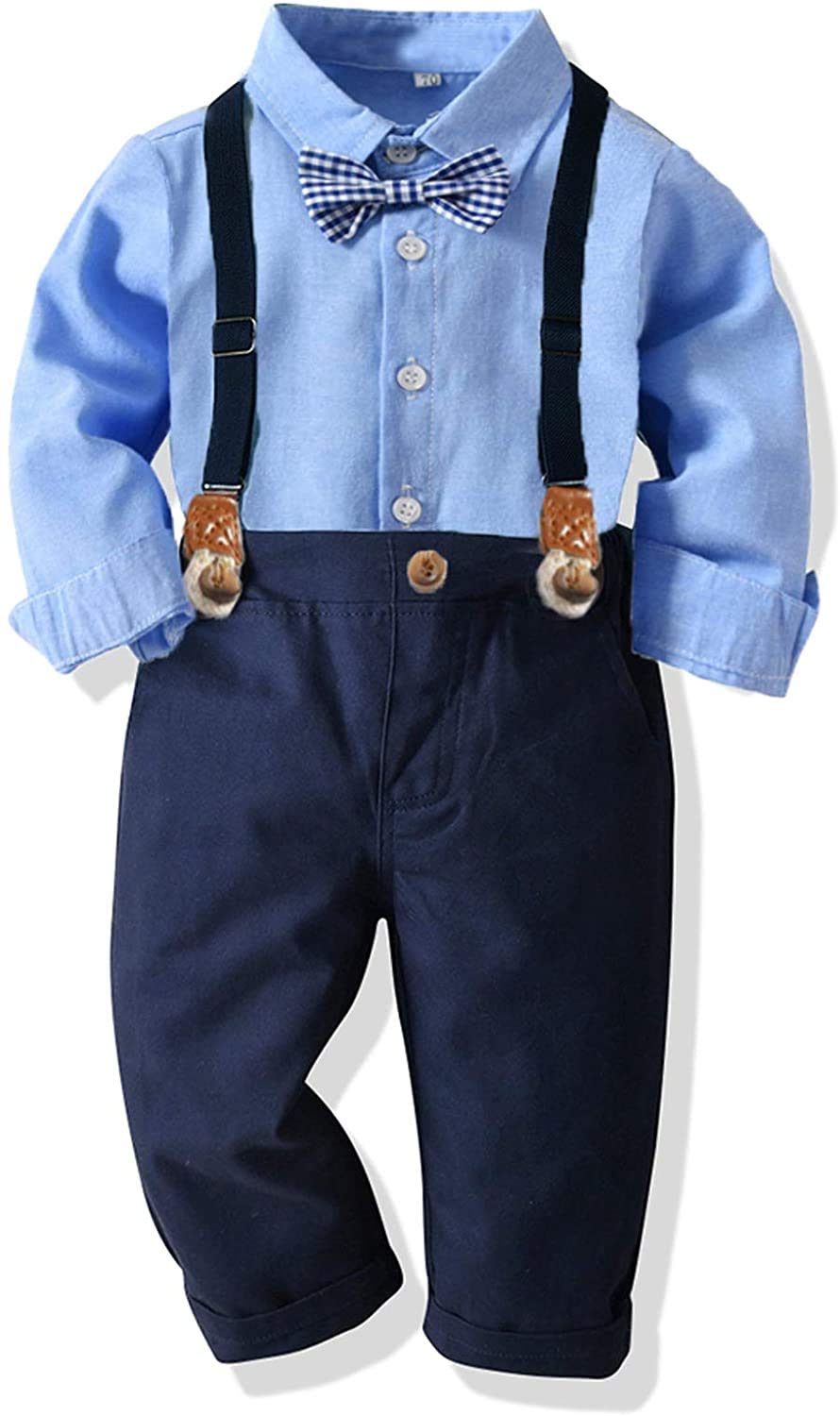 Salnier Toddler Dress Suit Baby Boys Clothes Sets Bowtie Shirts + Suspenders Pants 3Pcs Gentleman Outfits Suits 6 Month - 6 Year