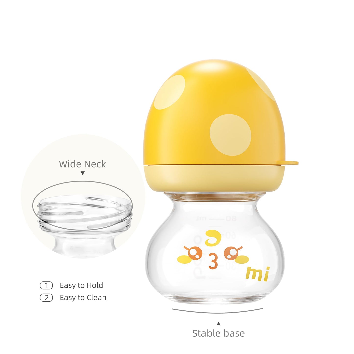 Yohkoh Newborn Glass Baby Bottles With Slow Flow Nipple For 0+ Months, Wide Neck Feeding Bottle, 2.7Oz/80Ml (Yellow, 2.7Oz (Pack