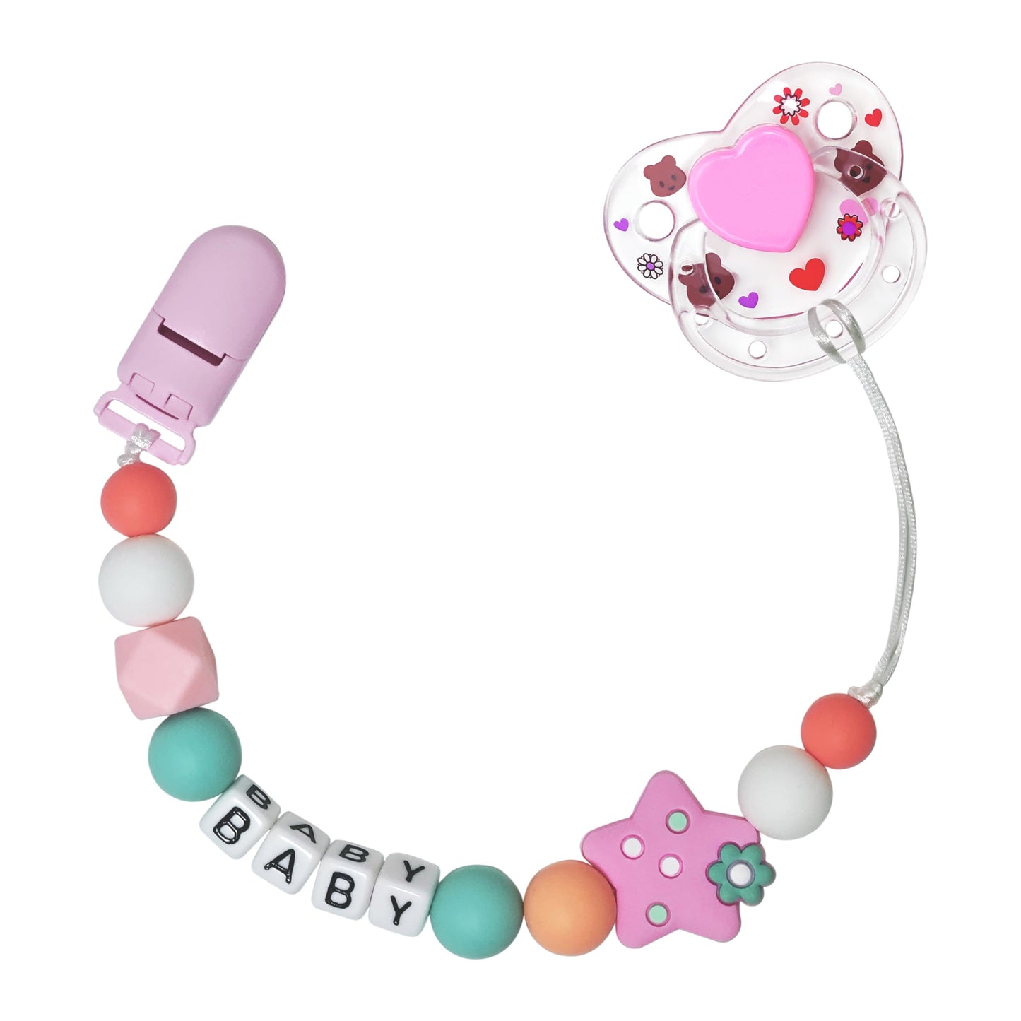 HELERKOL Cute Pink Pacifier Clip with Magnetic Pacifier Reborn Dolls Toy Accessories (Star)