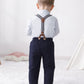 Disaur Boys Church Outfit Blue Dark Blue Long Sleeve Dress Shirt Bow Tie Suspender Pants Toddler Formal Outfit Boy 2T 3T 2-3T