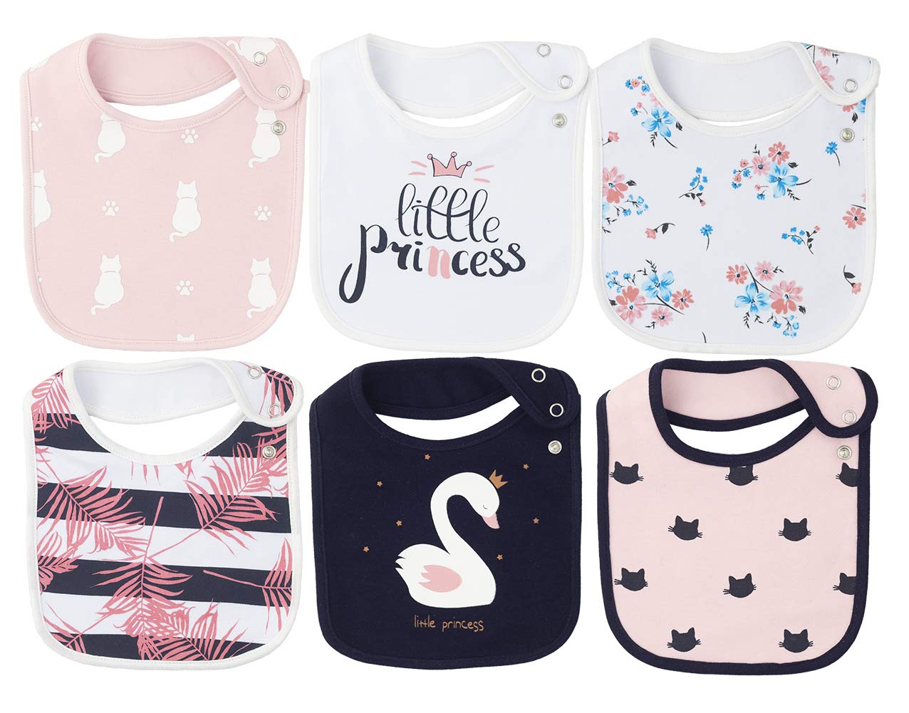 Maiwa 6 Pack Waterproof Cotton Baby Bibs For Girls For Drooling Eating Teething With Snaps