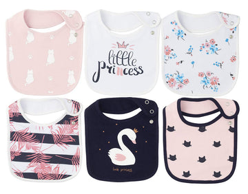 Maiwa 6 Pack Waterproof Cotton Baby Bibs For Girls For Drooling Eating Teething With Snaps