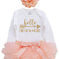 Lilpinkgoose Newborn Baby Girl Coming Home Outfit Hello I Am New Here Bodysuits 3Pcs (Newborn, Peach Long Sleeve)