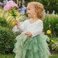 2Bunnies Girl Peony Lace Back A-Line Tiered Tutu Tulle Flower Girl Dress (Sage Sleeve Maxi, 6)