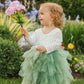 2Bunnies Girl Peony Lace Back A-Line Tiered Tutu Tulle Flower Girl Dress (Sage Sleeve Maxi, 7/8)