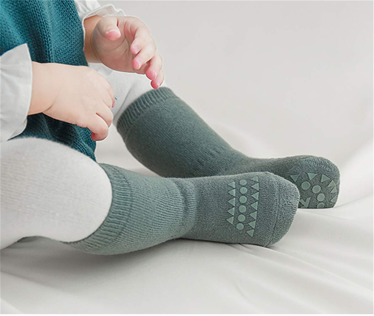 Baby Non Slip Grip Socks Toddler Knee High Anti Skid Crew Slipper Crawling Socks For Girls Boys Newborn (M(1-3T))