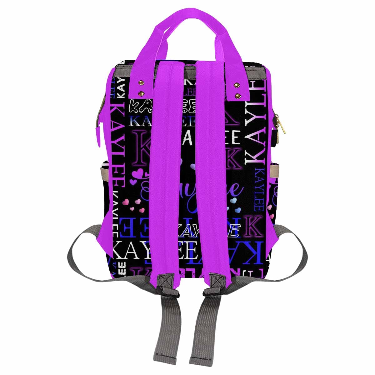 Artsadd Custom Monogram Baby Backpack Gifts For Mom, Personalized Black And Purple Hearts Diaper Bag With Stroller Straps Large