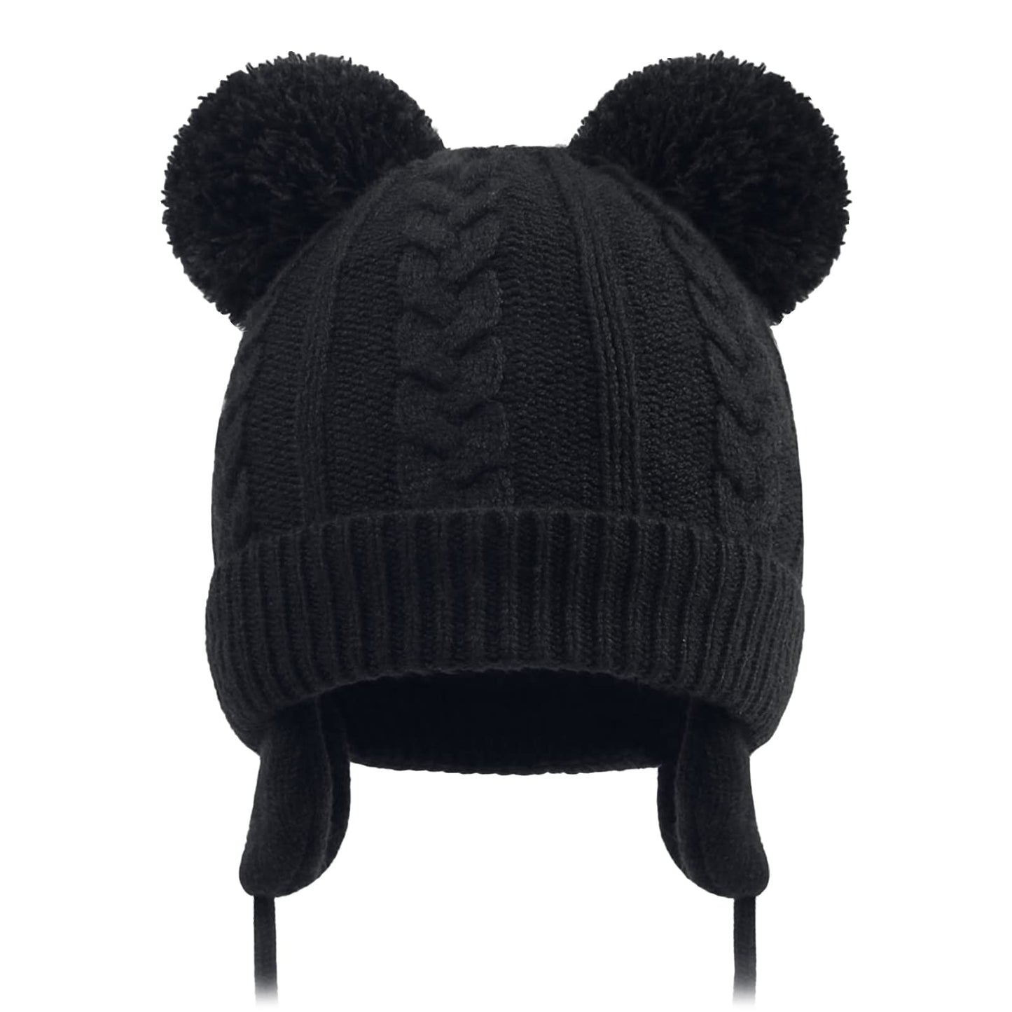 Duoyeree Toddler Winter Hat With Earflap Scarf Hood Thick Warm Kids Skull Cap For Baby Girls Boys Black