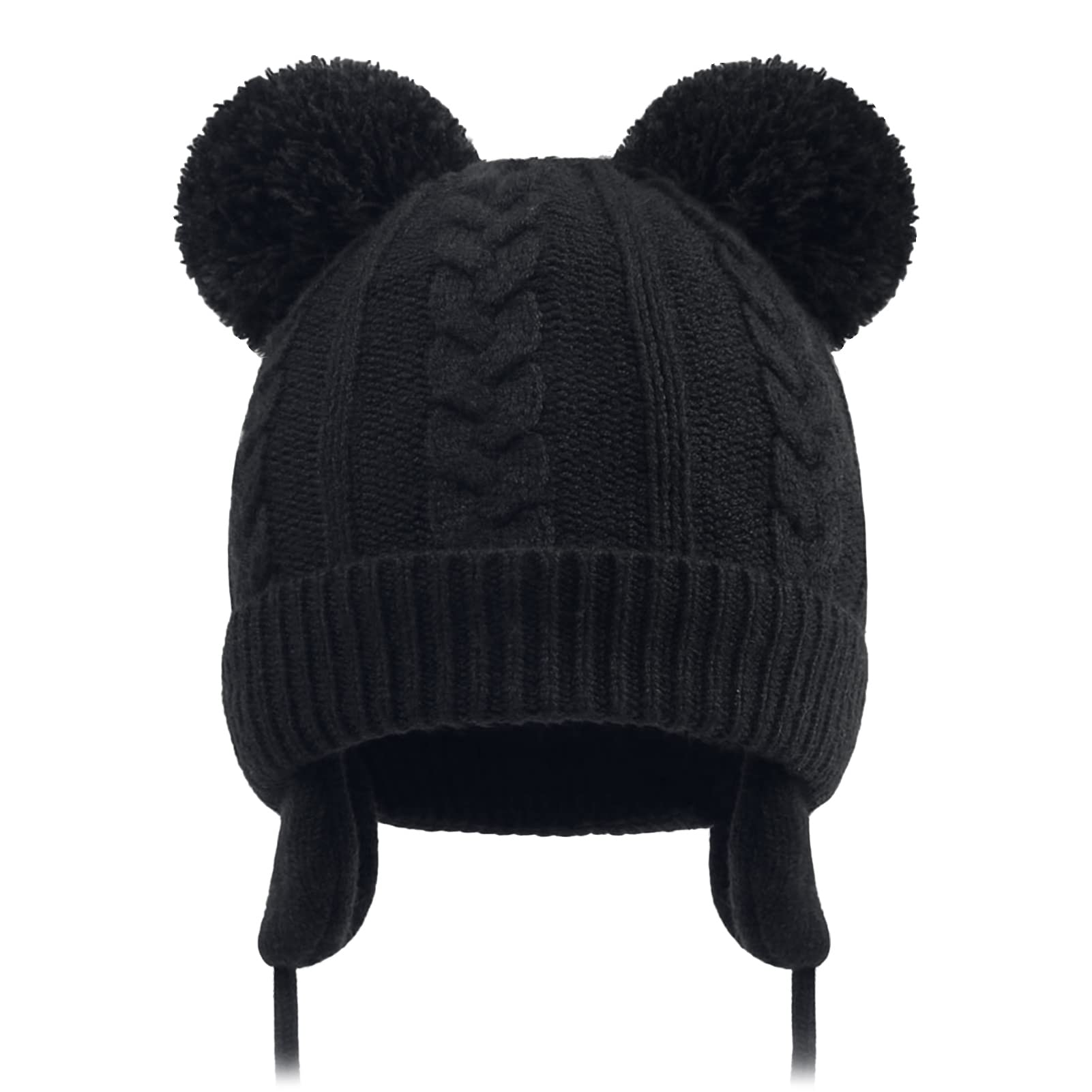 Duoyeree Toddler Winter Hat With Earflap Scarf Hood Thick Warm Kids Skull Cap For Baby Girls Boys Black