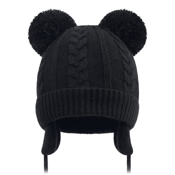 Duoyeree Toddler Winter Hat With Earflap Scarf Hood Thick Warm Kids Skull Cap For Baby Girls Boys Black
