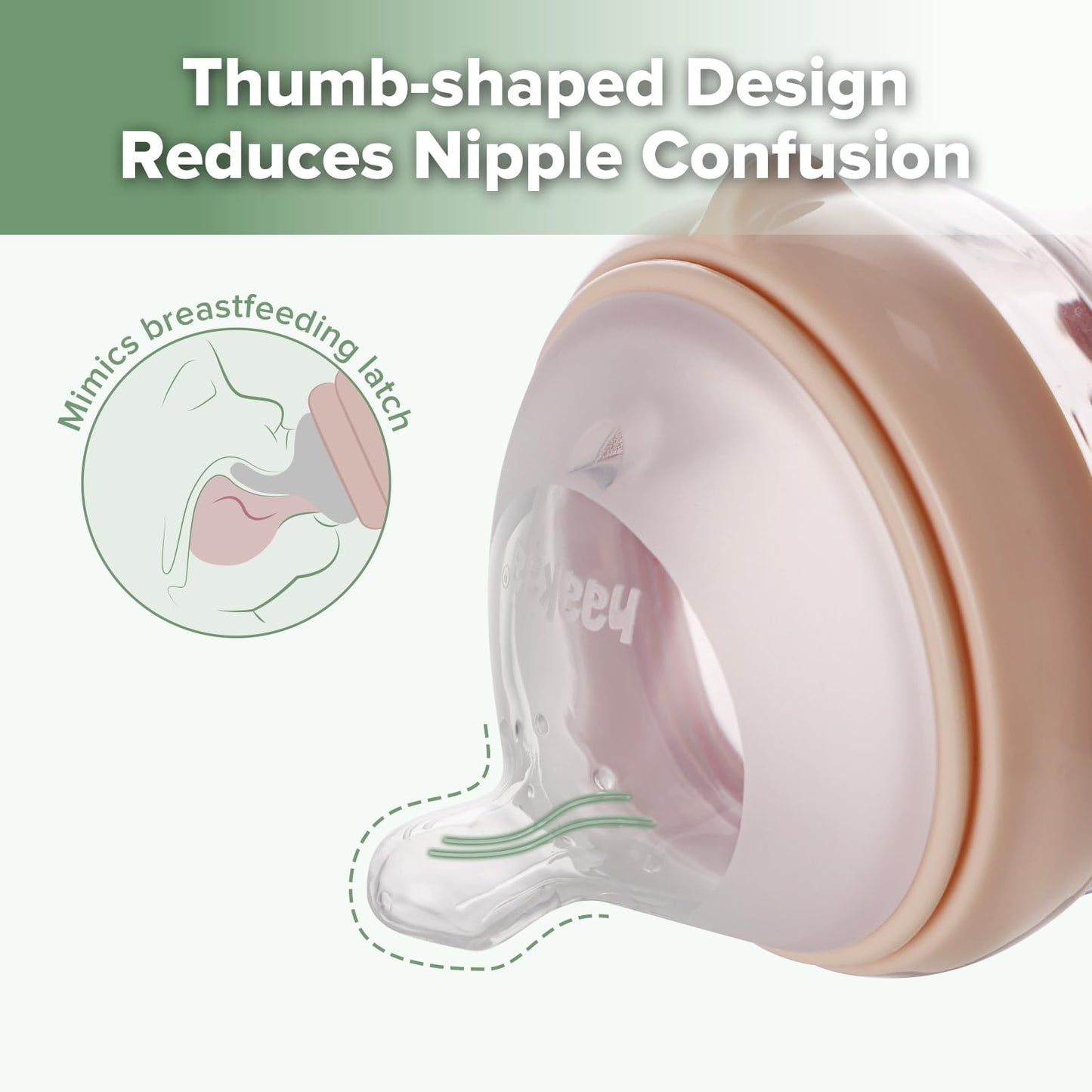 Haakaa Gen.3 Natural Glass Baby Bottle Wide Neck Anti-Colic Variable Flow Nipple - Easy To Clean & Latch For 6M+ Breastfed Babie
