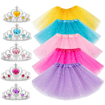 10Pcs Girls Princess Dress Up Accessories Tutu Skirt Princess Tiara Crown Set Princess Party Decorations Gifts Party Favors Cost