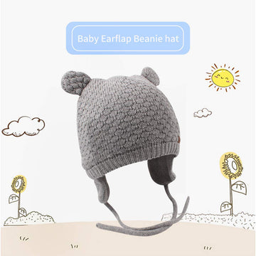 Bavst Baby Beanie Hat For Winter With Earfalp Cute Bear Kids Toddler Girls Boys Warm Knit Cap 0-2Years(Grey, L)
