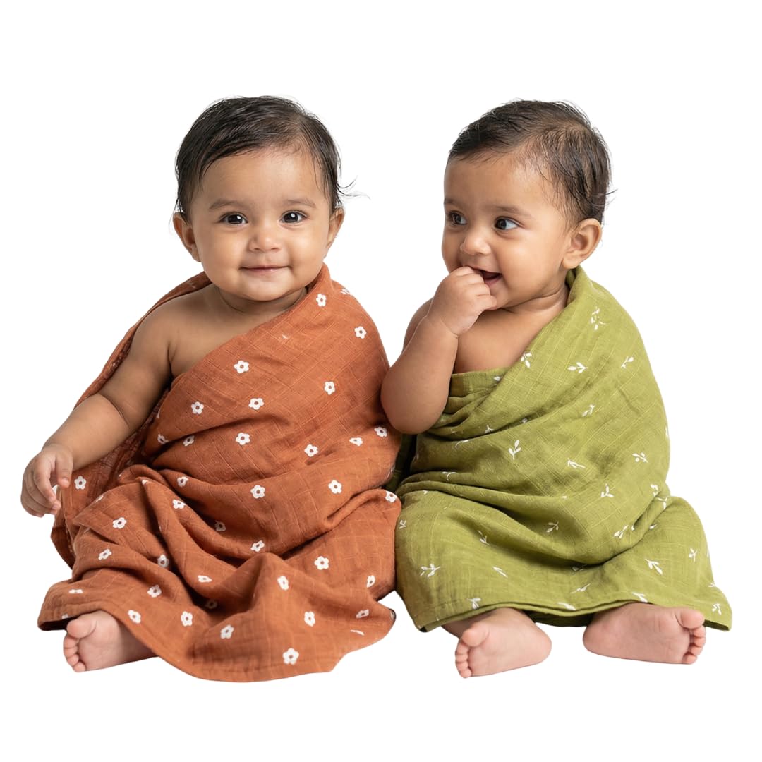 PIMPOM FASHIONS Muslin Cotton Baby Bath Towel 100% Cotton, 50x100 cm  Ultra Soft, Absorbent & Quick Dry Towel for Newborn and K
