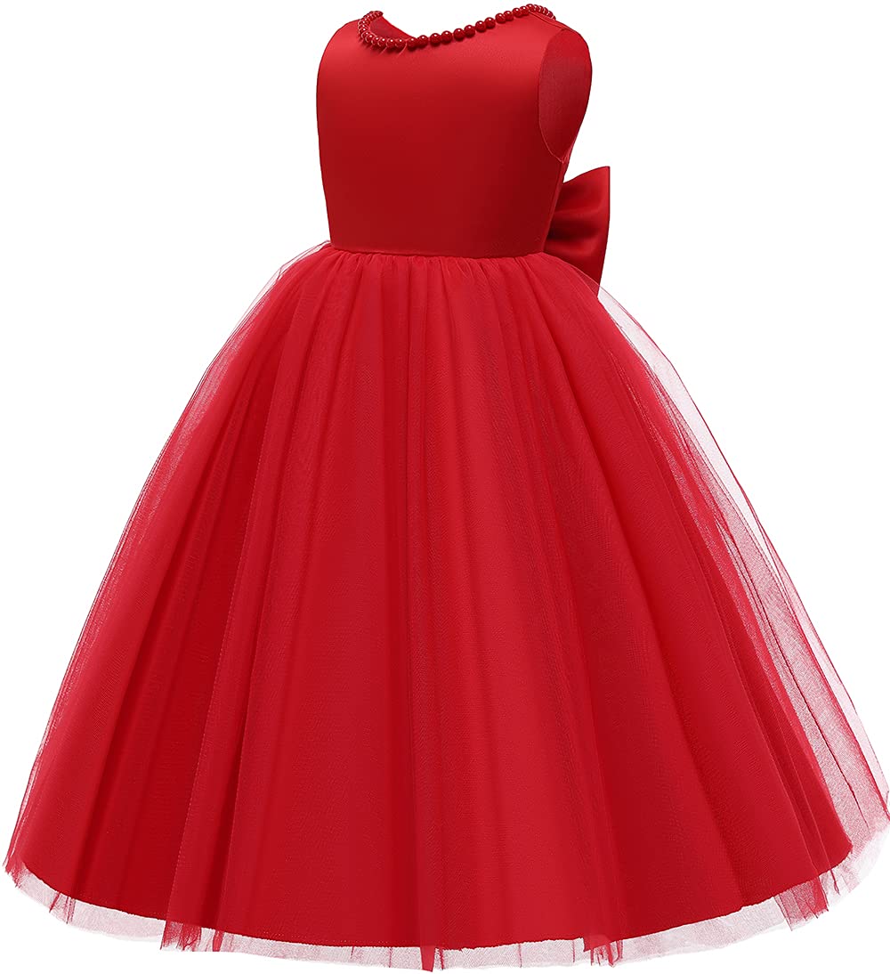 Baby Girl Red Dress,Party Christmas Earster Wedding Flower Sleeveless Floor Length Tutu Tulle Dance Birthday Gown 3T