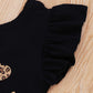 Shalofer Toddler Girl 2Nd Birthday Outfit Second Birthday Outfit Girl Denim Short Set(Black,2T)