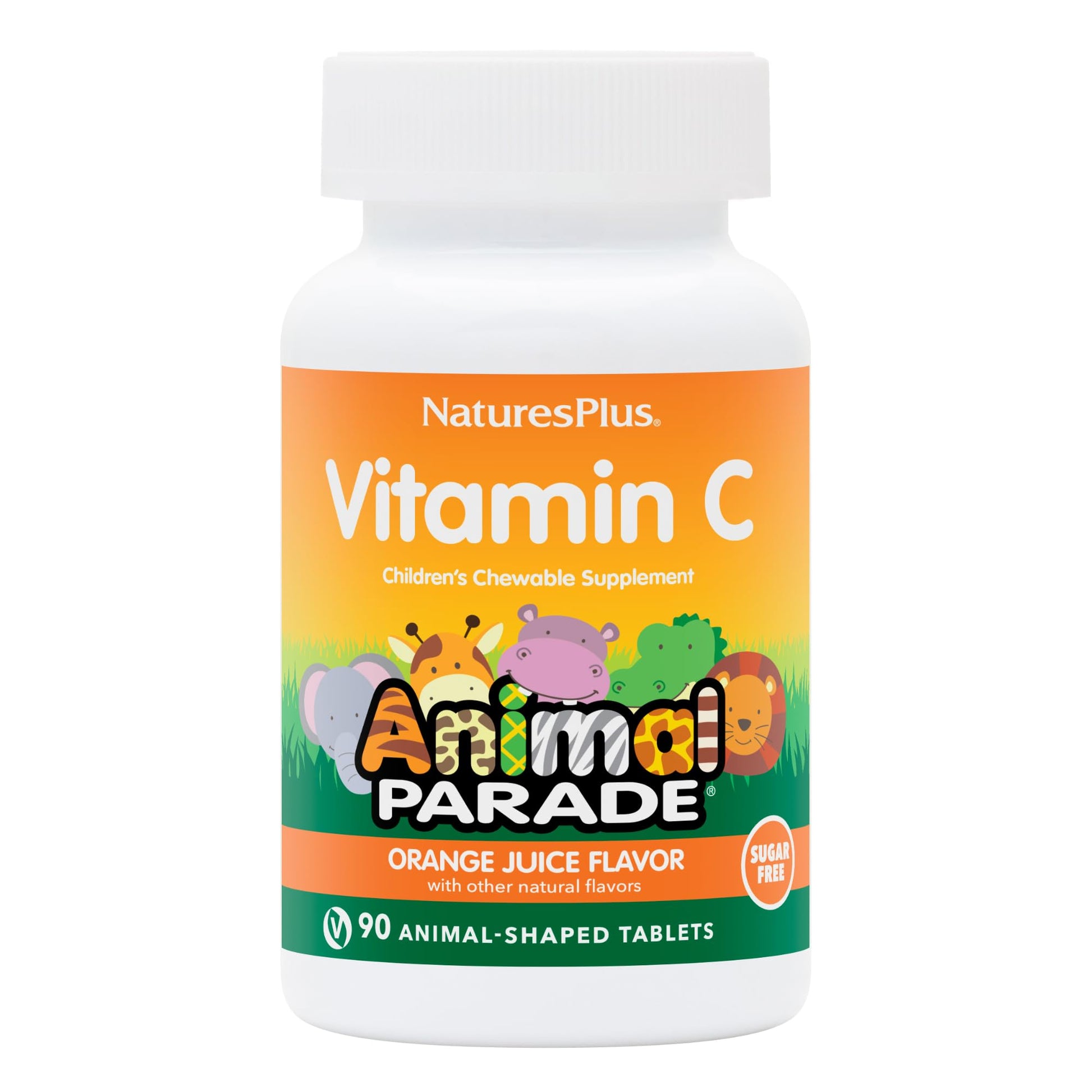 Natures Plus Animal Parade Sugar-Free Children'S Vitamin C, Natural Orange Juice Flavor - 90 Chewable Animal Shaped Tablets - Im