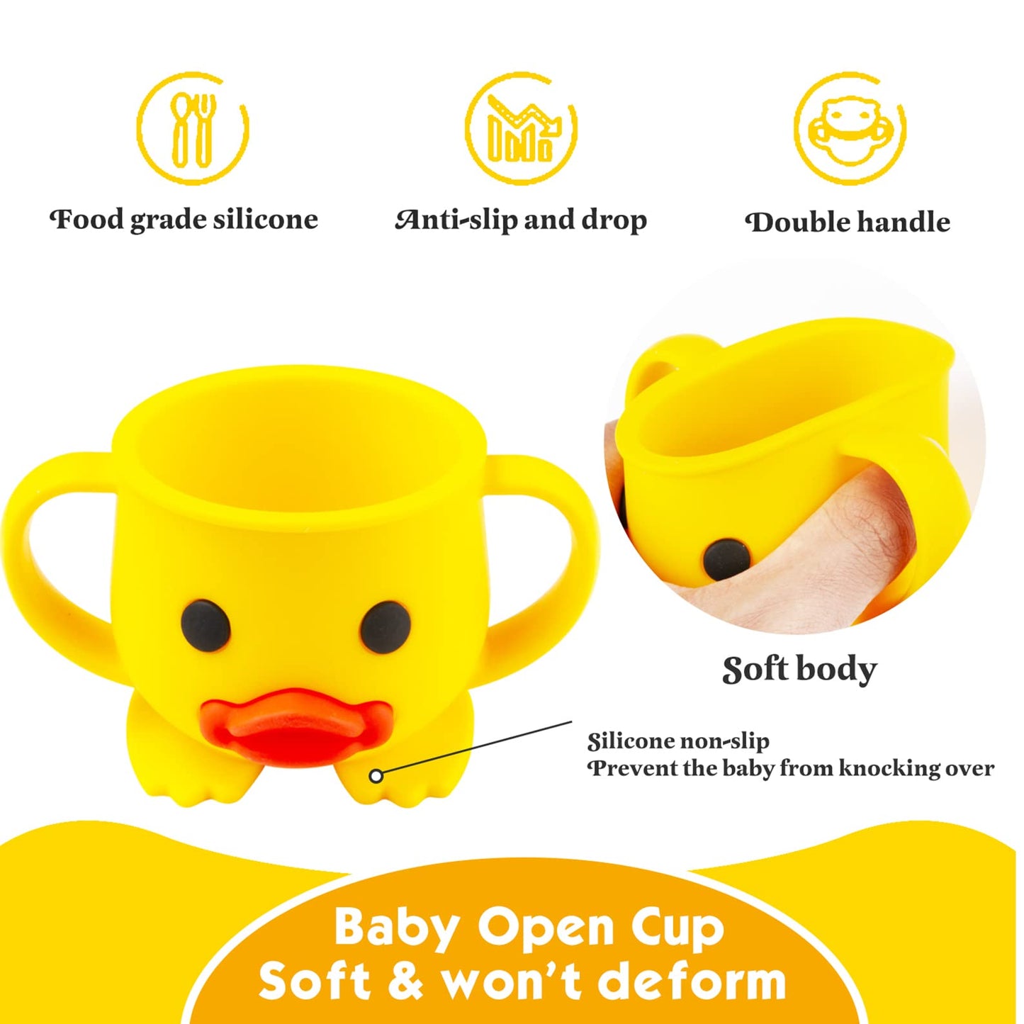 Linowos Toddler Cup, Silicone Training Cup, Baby Led Weaning Cup With Double Handle, Baby Open Cup, Unbreakable, 7Oz, 6+ Months