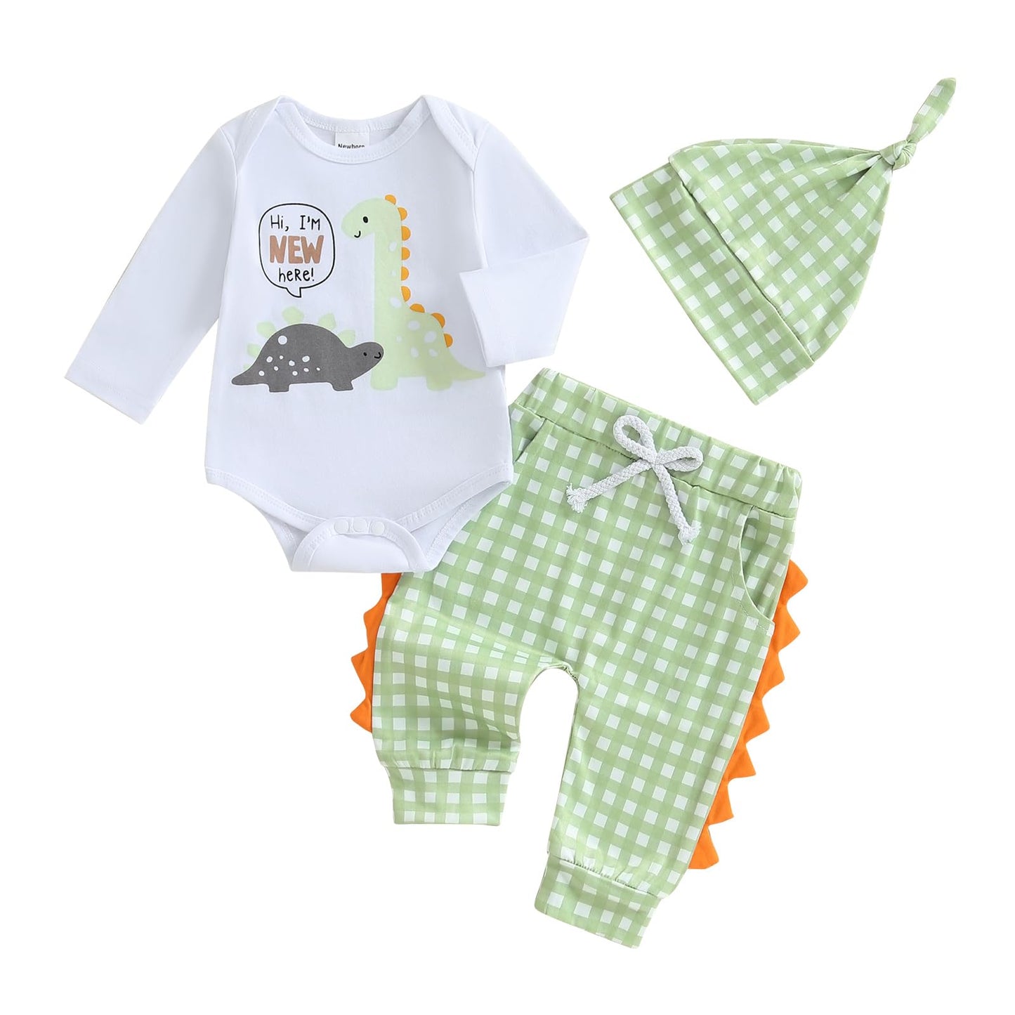 Newborn Infant Baby Boy Outfit Romper Bodysuit Dinosaur Cartoon 0-3 Months Baby Boy Clothes 3.6 9 Months Gift Sets (White-Plaid,
