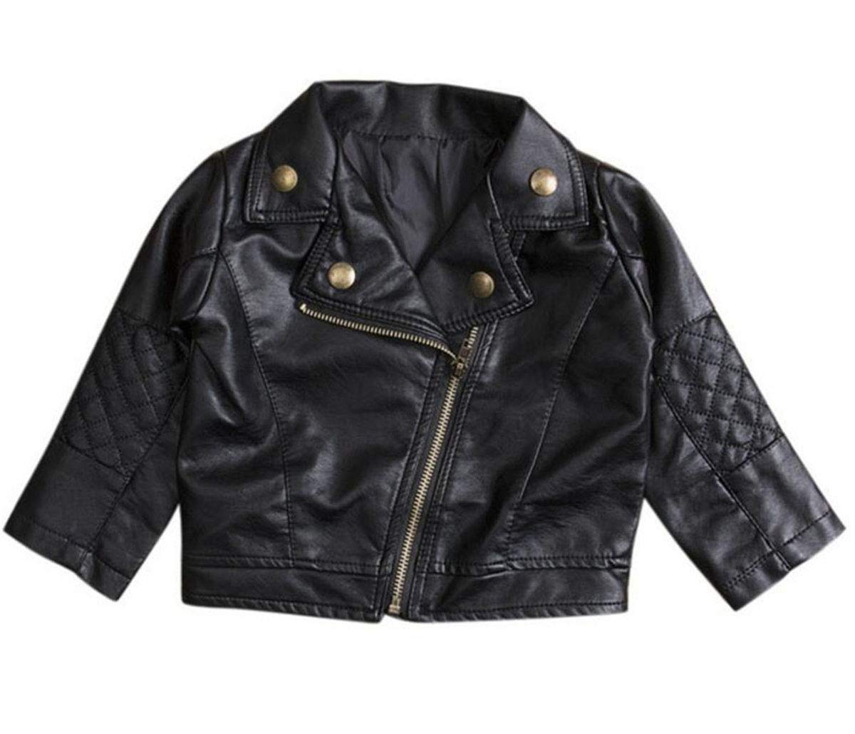 UNIQUEONE Baby Boys Girls Kids Outfits Spring Autumn PU Faux Leather Lapel Jacket Oblique Zipper Outerwear Coat size 12-18 Month