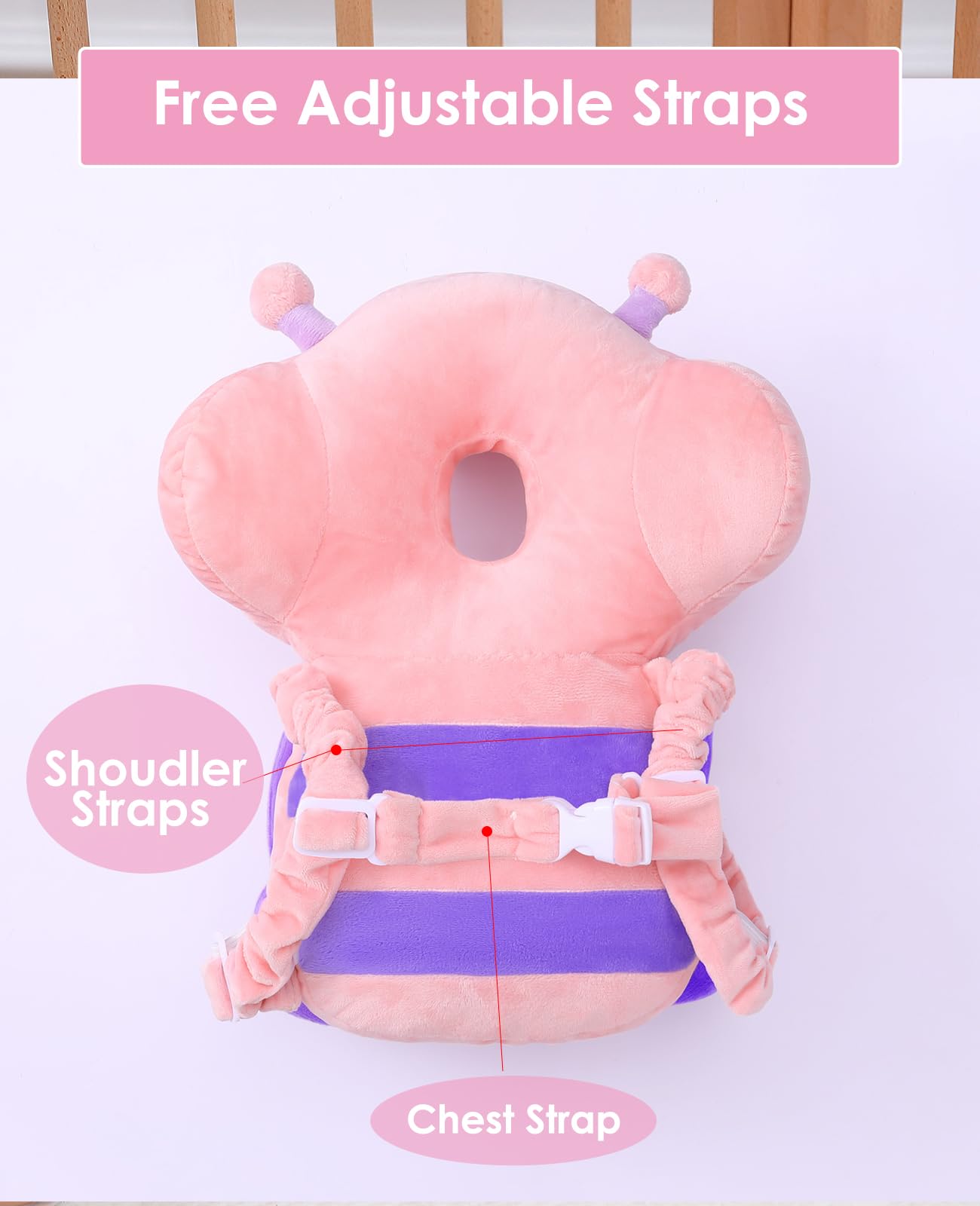 Junneng Baby Walker 3-Sided Head Protector Backpack Wear, Toddler Head Protection Safety Pad, Pink Butterfly