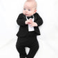 Lilax Baby Boy Gentleman Tuxedo Footie Christmas Holiday Outfit With Bow Tie (3 Months, Black)