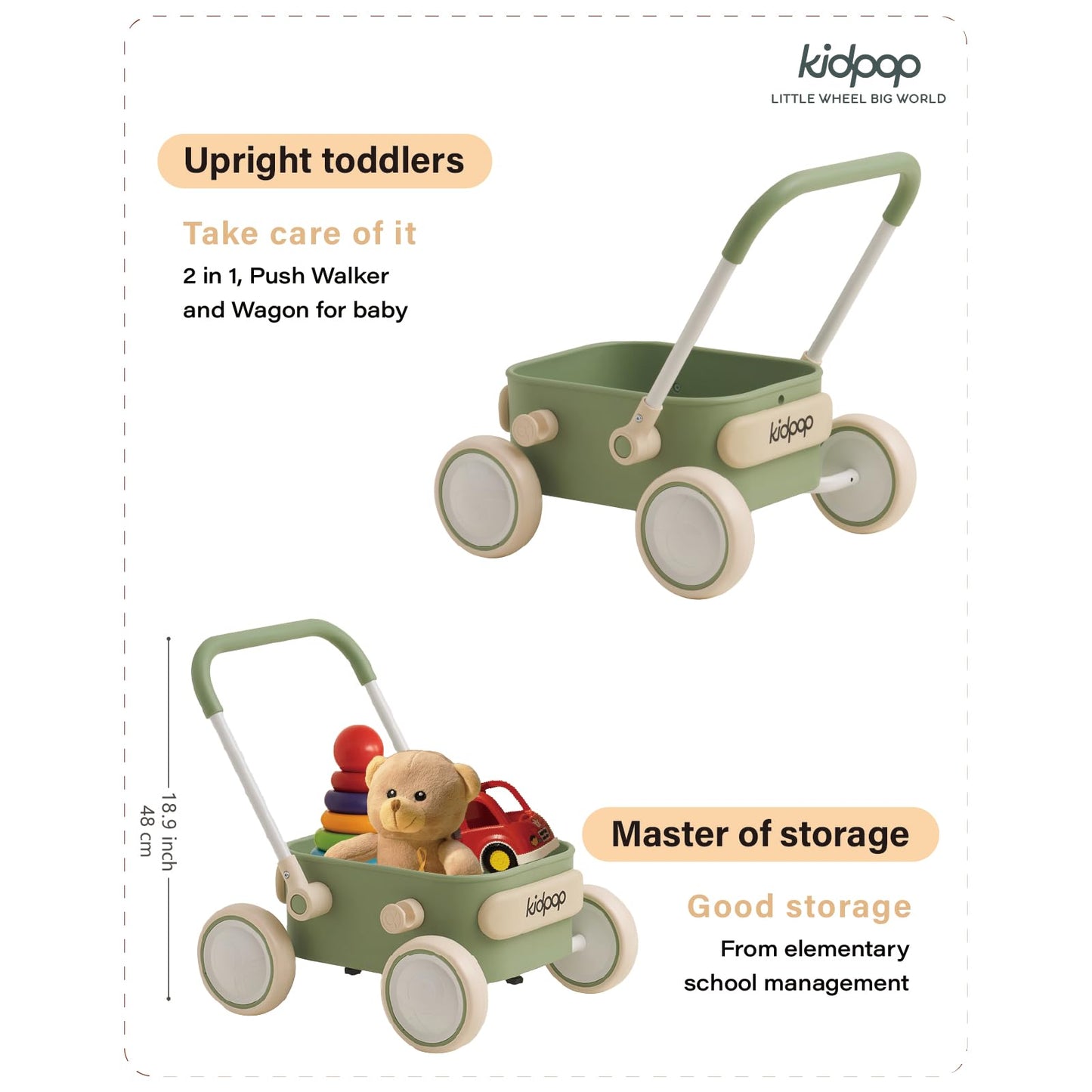 Kidpop PULA 2-in-1 Push and Pull-Along Wagon, Baby Push Walker for First Learner from 7 Month to 4 Year, One Year Birthday Gifts
