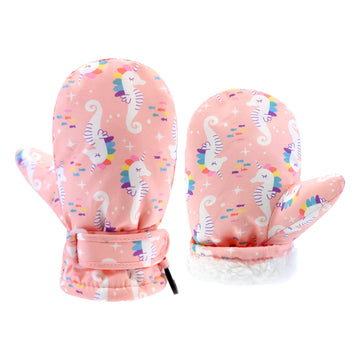 Bavst Toddler Waterproof Mittens Fleece Lined Baby Boys Girls Winter Warm Glove Kids Snow Infant Ski Mitten For 3M-5T (Pink Seah
