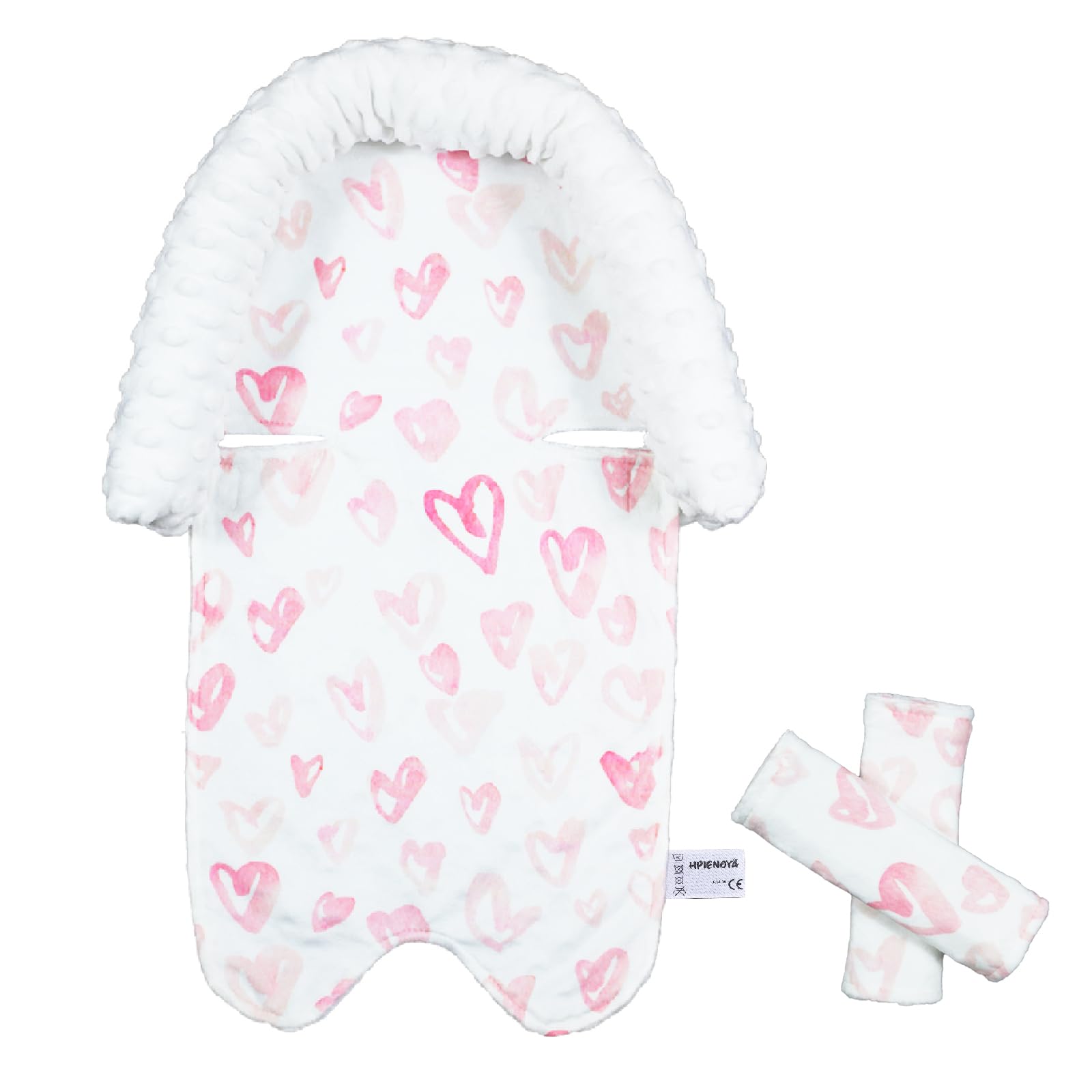 HPIENOYA Baby Car Seat Head Support Cushion and Strap Cover for Girls - Infant Carseat Insert Support Soft Minky Newborn Headres