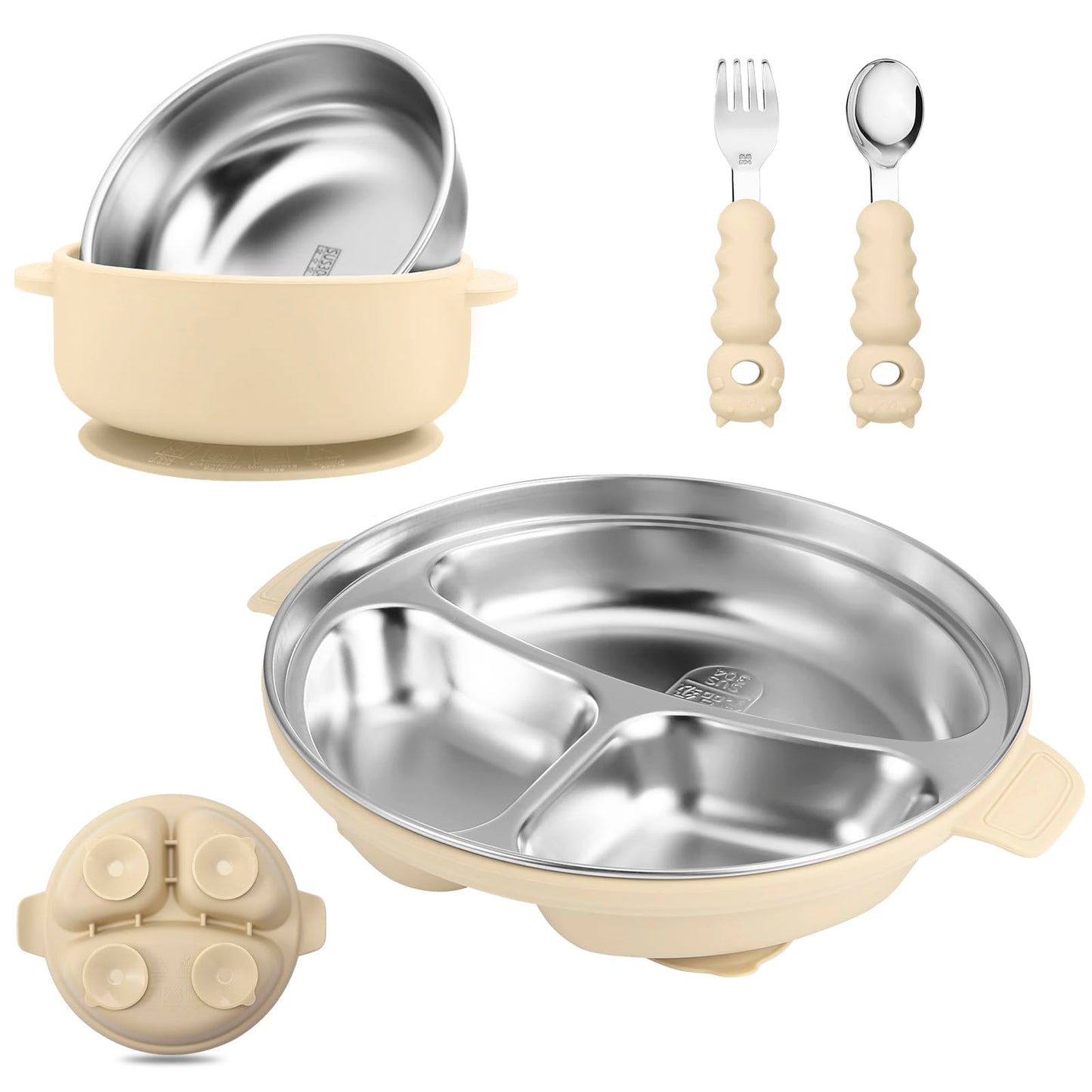 Wesketch Stainless Steel Baby Plate and Bowl with Suction, Baby Bowl and Divided Kids Toddler Plate with Removable Silicone Shel