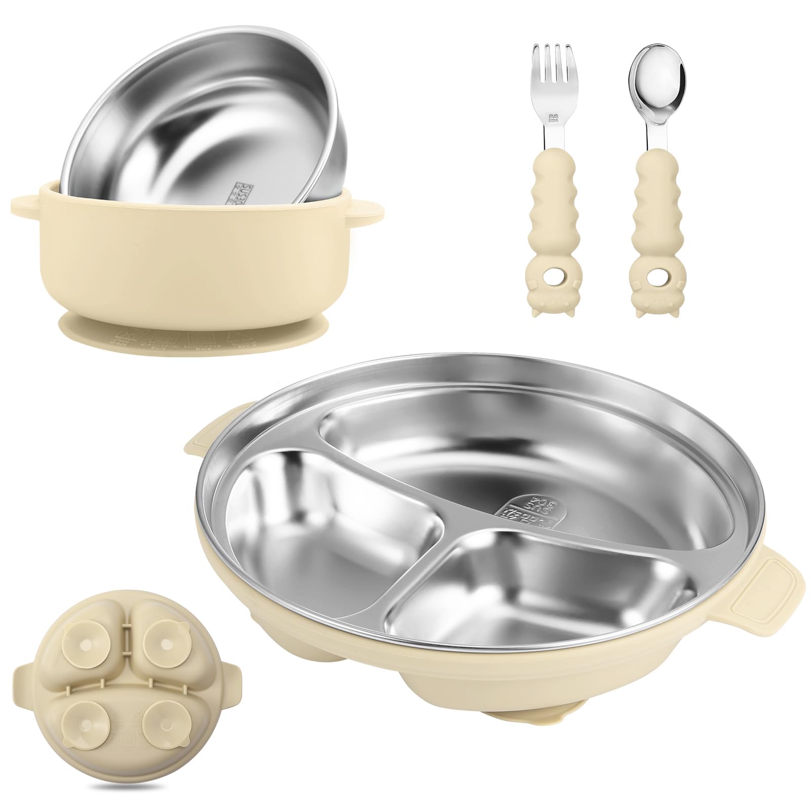 Wesketch Stainless Steel Baby Plate and Bowl with Suction, Baby Bowl and Divided Kids Toddler Plate with Removable Silicone Shel