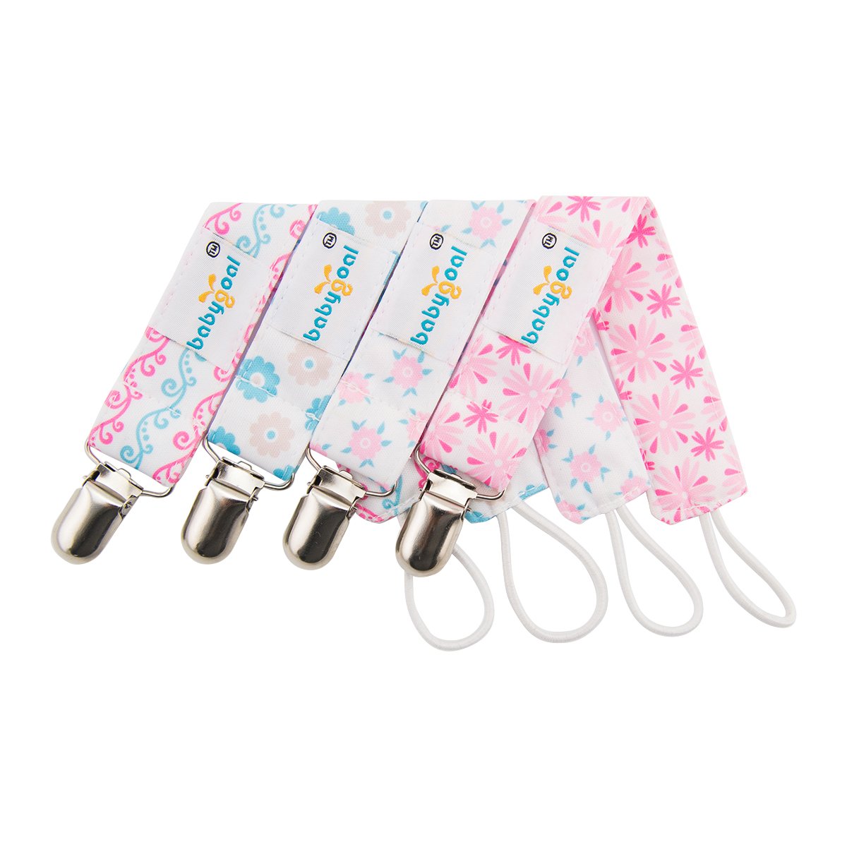 Babygoal Baby Girl Pacifier Clips With Pacifier Case, 4 Pack Metal Teething Clips & Pacifier Clips For Boys And Girls Fits Most