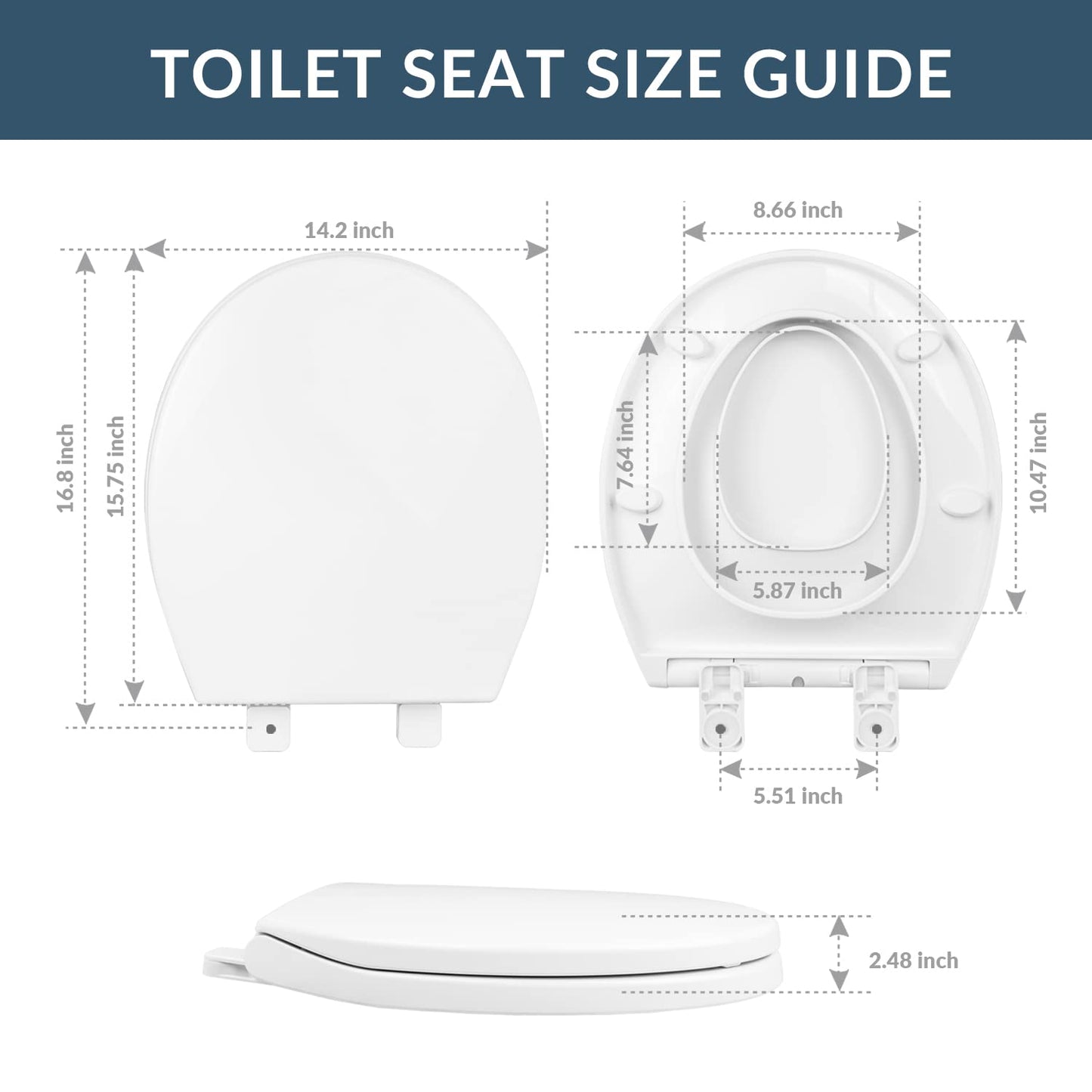 Round Toilet Seat With Built In Potty Training Seat, Slow Close, Easy Clean, Plastic, White